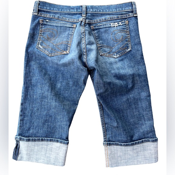 Juicy Couture Bermuda Capri Jeans Women Mid Rise Sz 30 Blue Dark Wash Distressed - Picture 5 of 6